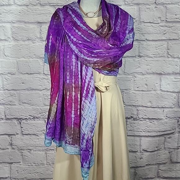 Tolani hand rolled tie dyed silk scarf/wrap - Picture 1 of 8